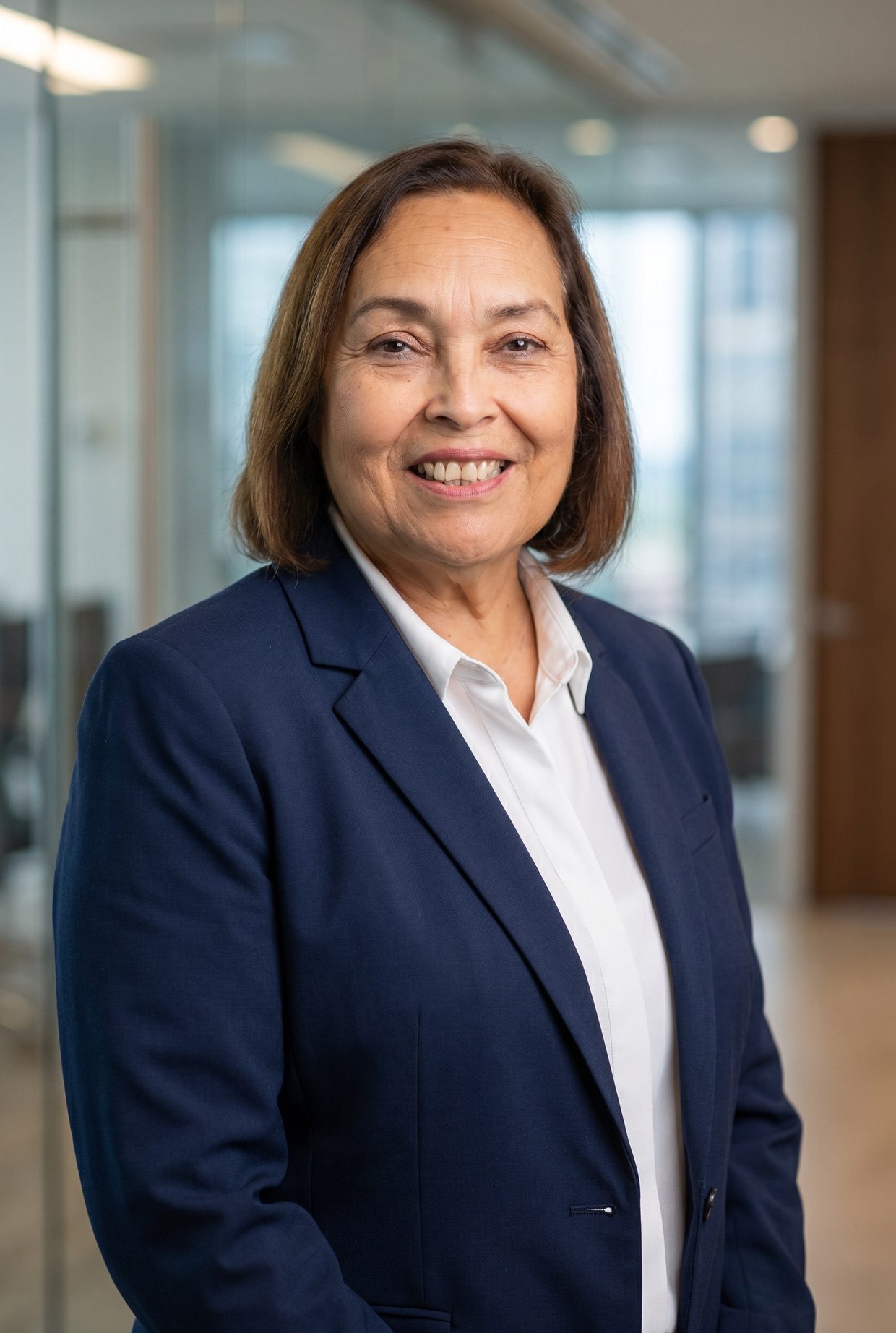 Beatrice Briseño, San Antonio real estate broker, in a navy blazer